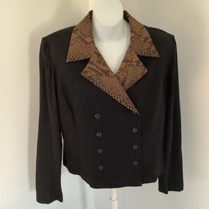 Vintage Studio I Black Double-Breasted Blazer and Snakeskin Design Collar Sz. 12